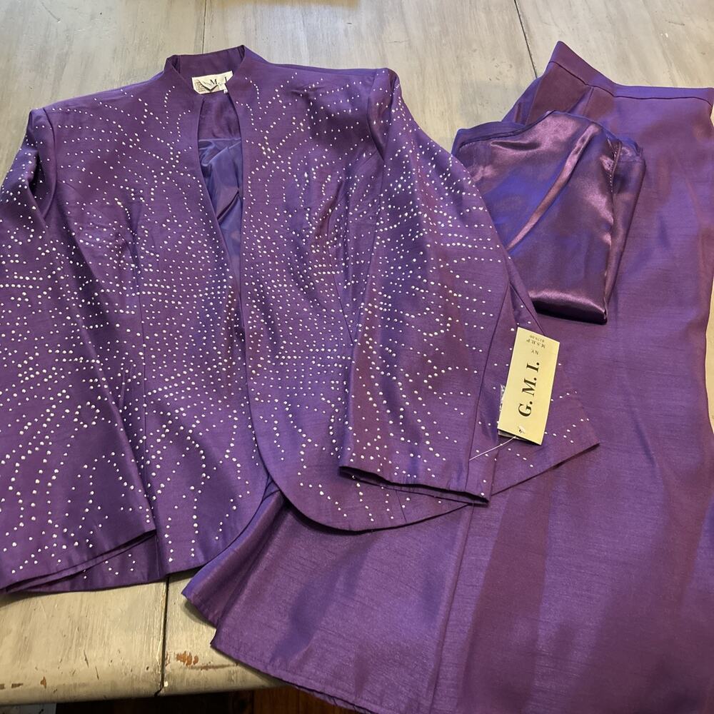 GMI Woman Purple Rhinestone Skirt Suit Set Church Outfit Sz 22W Shiny Sparkle